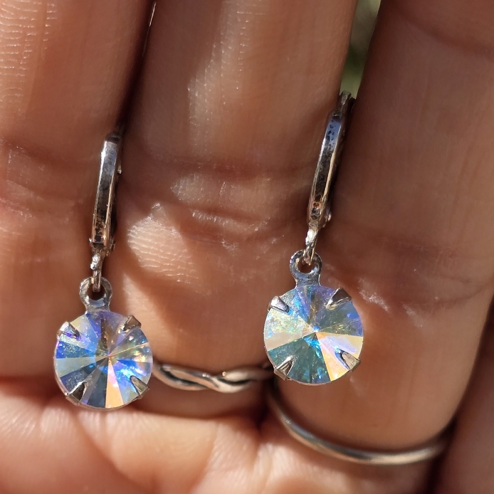 Vintage Swavorski AB Aurora Borealis rivoli-cut 925 sterling silver - Picture 3 of 17
